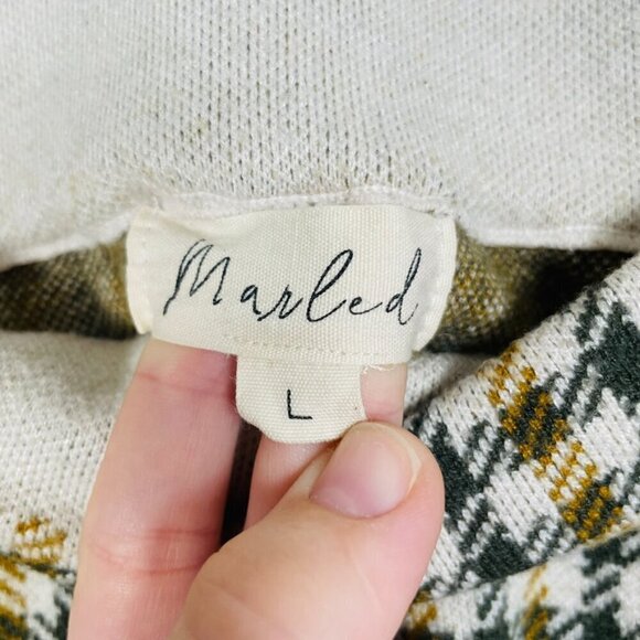 Marled Size Large Yellow and Green Houndstooth Plaid Knit Wide Leg Pant - Picture 7 of 7